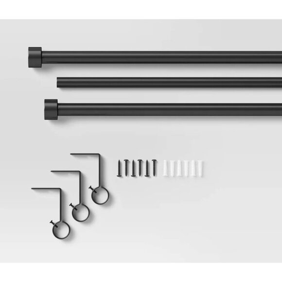 Threshold Black Finish Expandable Steel Curtain Rod 66" to 120" Lengths - Picture 2 of 6